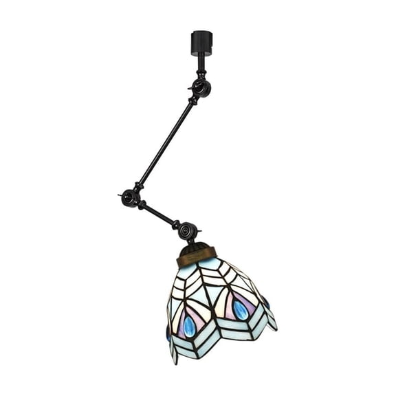 KAYYELAMP J-Type Track Lighting Adjust Angle Tiffany Ceiling Lamp Art Handmade Blue Glass Shade Black Metal Pastoral Style Antique Track Light for Gallery Store(No Bulb, Track)