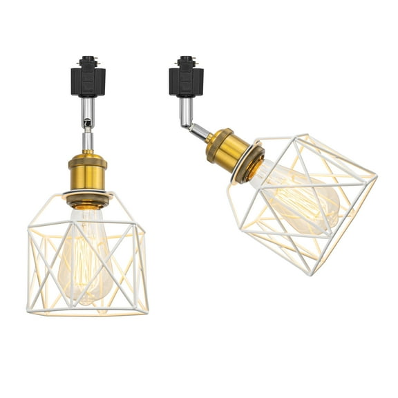 KAYYELAMP Modern Design Adjusted Angle H-Type Track Head Lighting E26 Copper Finish Base White Hollow Shade Set Two Track Light For Kitchen Gallery Mirror Front Office(No Bulb, Track)