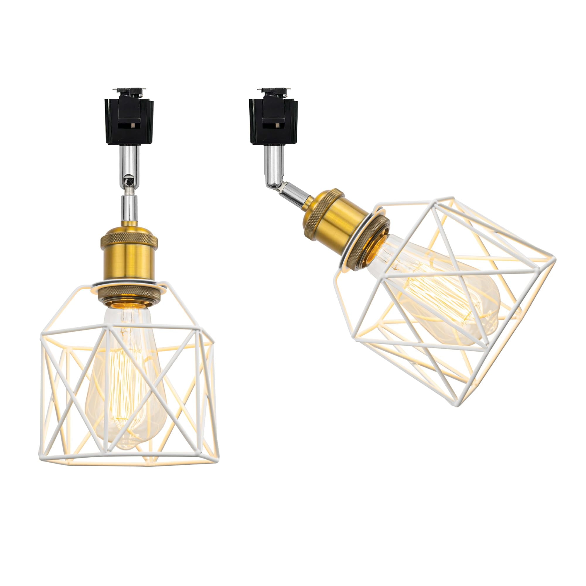 KAYYELAMP Modern Design Adjusted Angle J-Type Track Head Lighting E26 Copper Finish Base White Hollow Shade Set Two Track Light for Kitchen Gallery Mirror Front Office(No Bulb, Track)