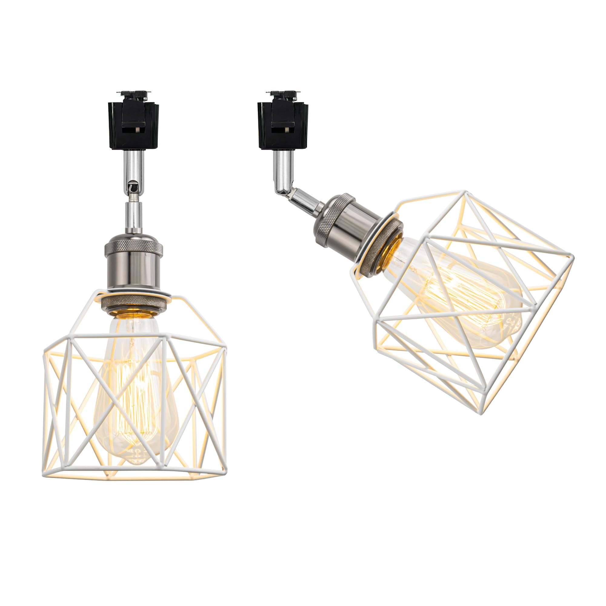 KAYYELAMP Modern Design Adjusted Angle J-Type Track Head Lighting E26 Pearl Black Base White Hollow Shade Set Two Track Light for Kitchen Gallery Mirror Front Office(No Bulb, Track)