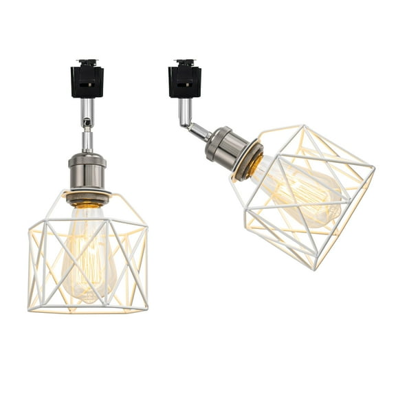 KAYYELAMP Modern Design Adjusted Angle J-Type Track Head Lighting E26 Pearl Black Base White Hollow Shade Set Two Track Light for Kitchen Gallery Mirror Front Office(No Bulb, Track)