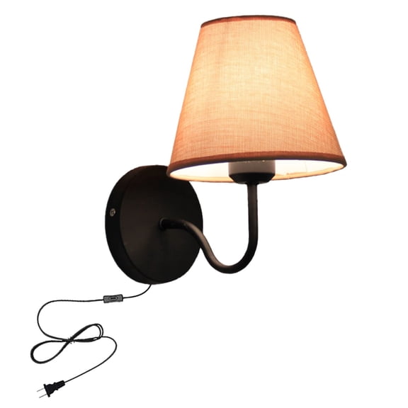 KAYYELAMP Modern Design Cloth Lamp Shade Black Metal Wall Sconce 5.9Ft Plug in Button E26 Base Wall Lighting Fixture for Loft Kitchen Restaurant Bay-Window Bedroom Cabinet Entrance(No Bulb)