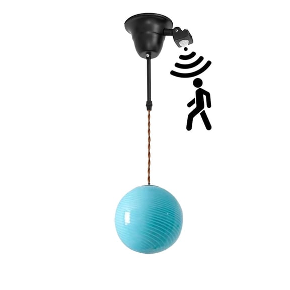 KAYYELAMP Motion Sensor H-Type Track Lamp Blue Glass Ball Shade 3.2 Ft Adjusted Cord Modern Pendant Light for Home Kitchen Balcony(No Bulb, Track)