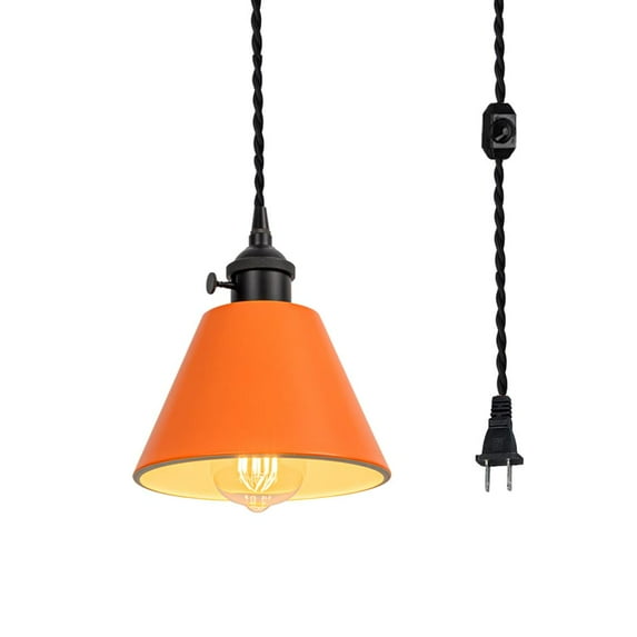KAYYELAMP Orange Lampshade Black Base with Switch 15 Feet Plug in Dimmable Cable Modern Pendant Light for Island Kitchen Dining Table Loft(No Bulb)