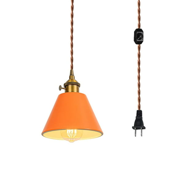 KAYYELAMP Orange Lampshade Gold Base with Switch 19.6 Feet Plug in Dimmable Cable Modern Pendant Light for Island Kitchen Dining Table Loft(No Bulb)