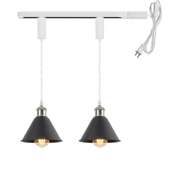 KAYYELAMP Plug in Cable Track Rail with Adjustable Cord Black Track Lighting Fixture Bright Nickel E26 Base H-Type Vintage Design for Kitchen Loft(No Bulb)