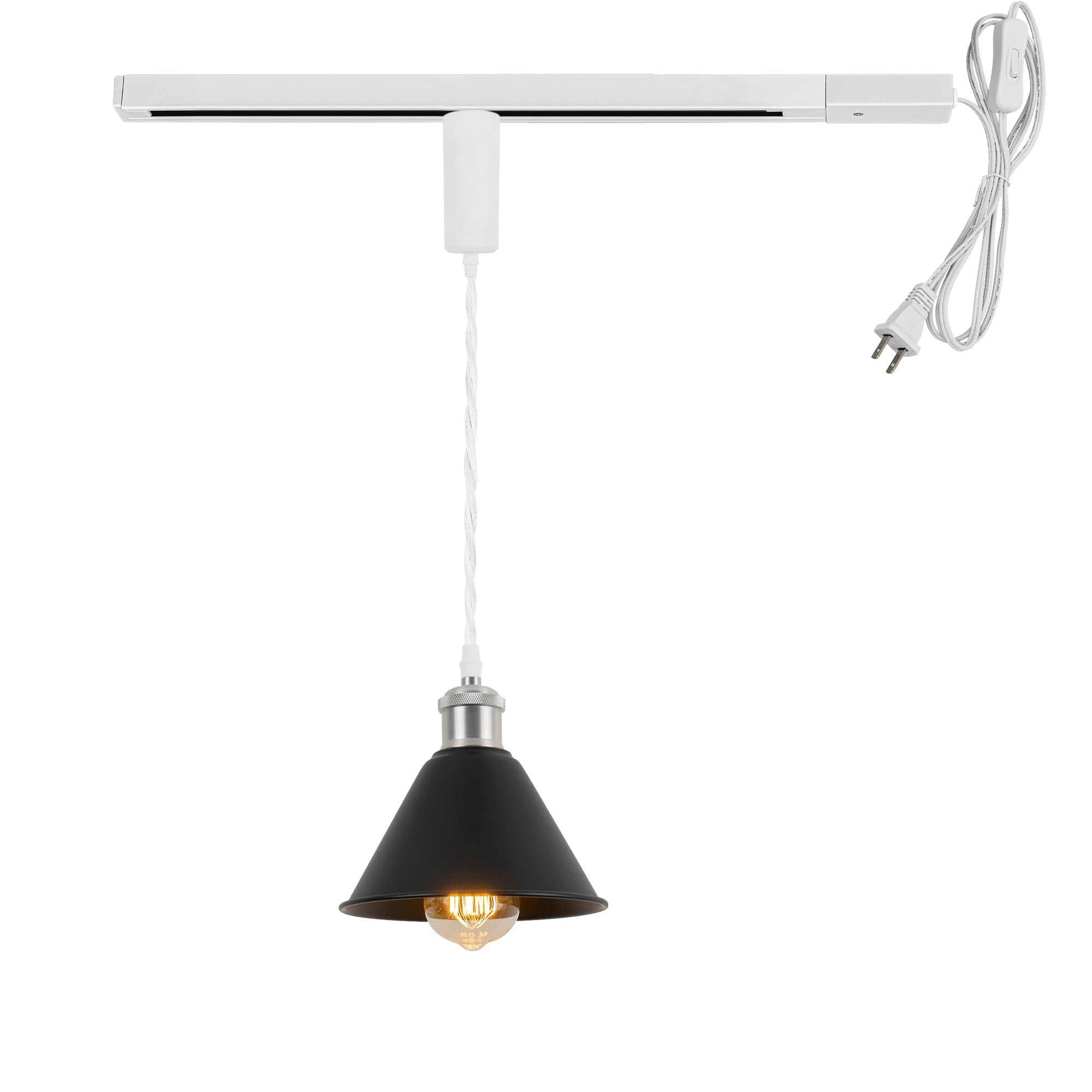 KAYYELAMP Plug in Cable Track Rail with Adjustable Cord Black Track Lighting Fixture Matt Nickel E26 Base H-Type Vintage Design for Kitchen Loft(No Bulb)