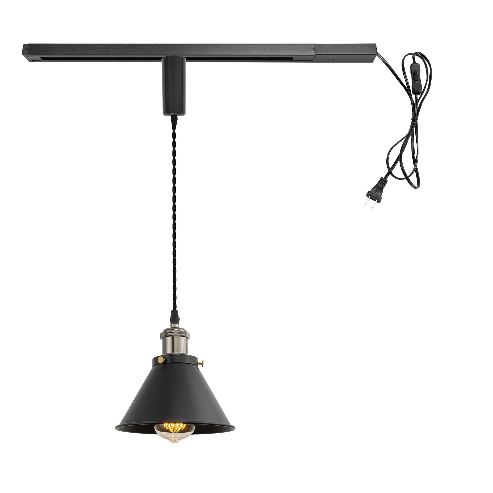 KAYYELAMP Plug in Cable Track Rail with Adjustable Cord Black Track Lighting Fixture Pearl Black E26 Base H-Type Vintage Design for Kitchen Loft(No Bulb)
