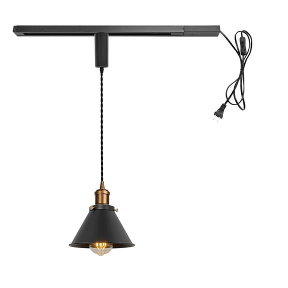KAYYELAMP Plug in Cable Track Rail with Adjustable Cord Black Track Lighting Fixture Retro Copper E26 Base H-Type Modern Design for Kitchen Loft(No Bulb)