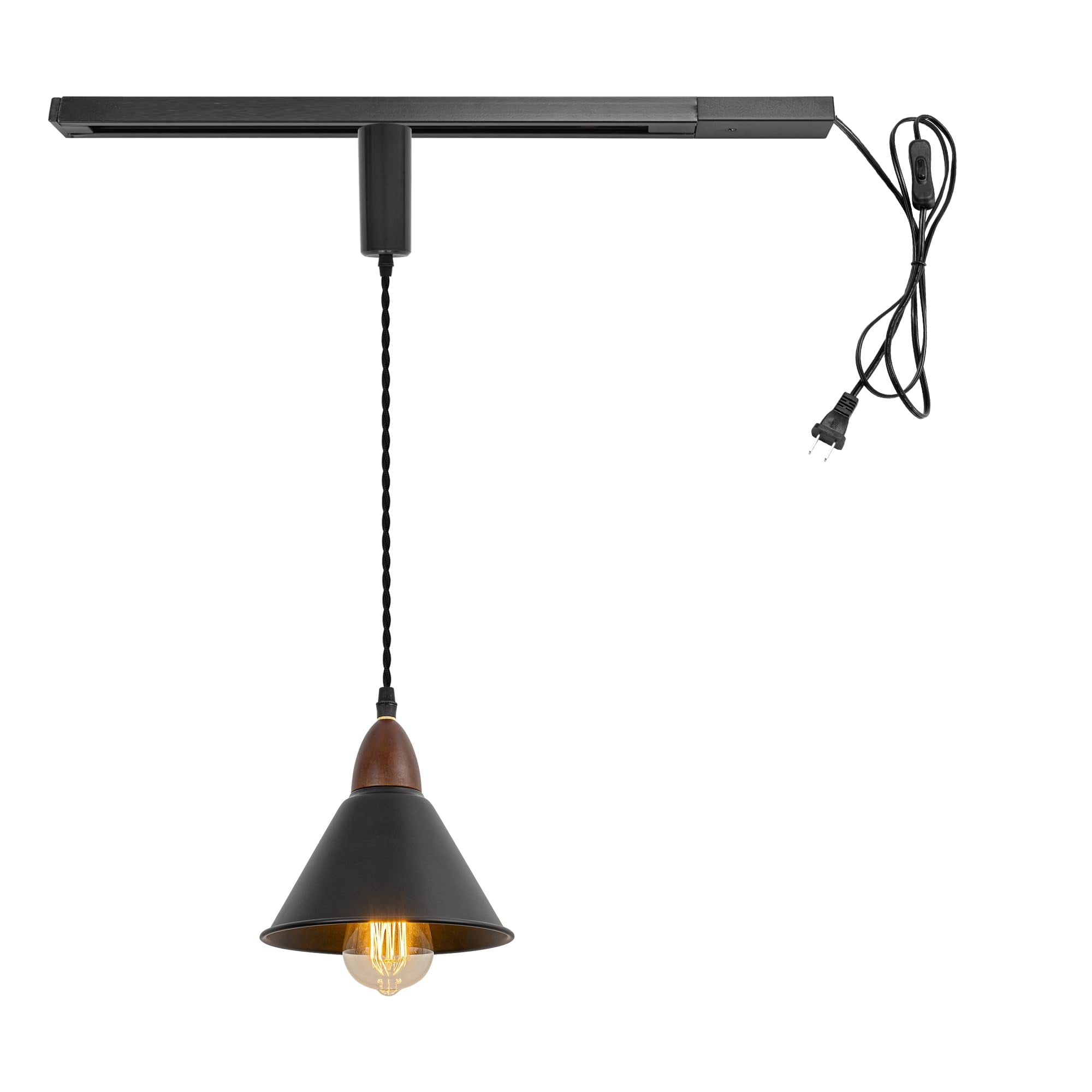 KAYYELAMP Plug in Cable Track Rail with Adjustable Cord Black Track Lighting Fixture Walnut E26 Base H-Type Vintage Design for Kitchen Sink Loft(No Bulb)