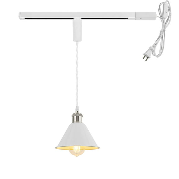 KAYYELAMP Plug in Cable Track Rail with Adjustable Cord White Track Lighting Fixture Bright Nickel E26 Base H-Type Vintage Design for Kitchen Loft(No Bulb)