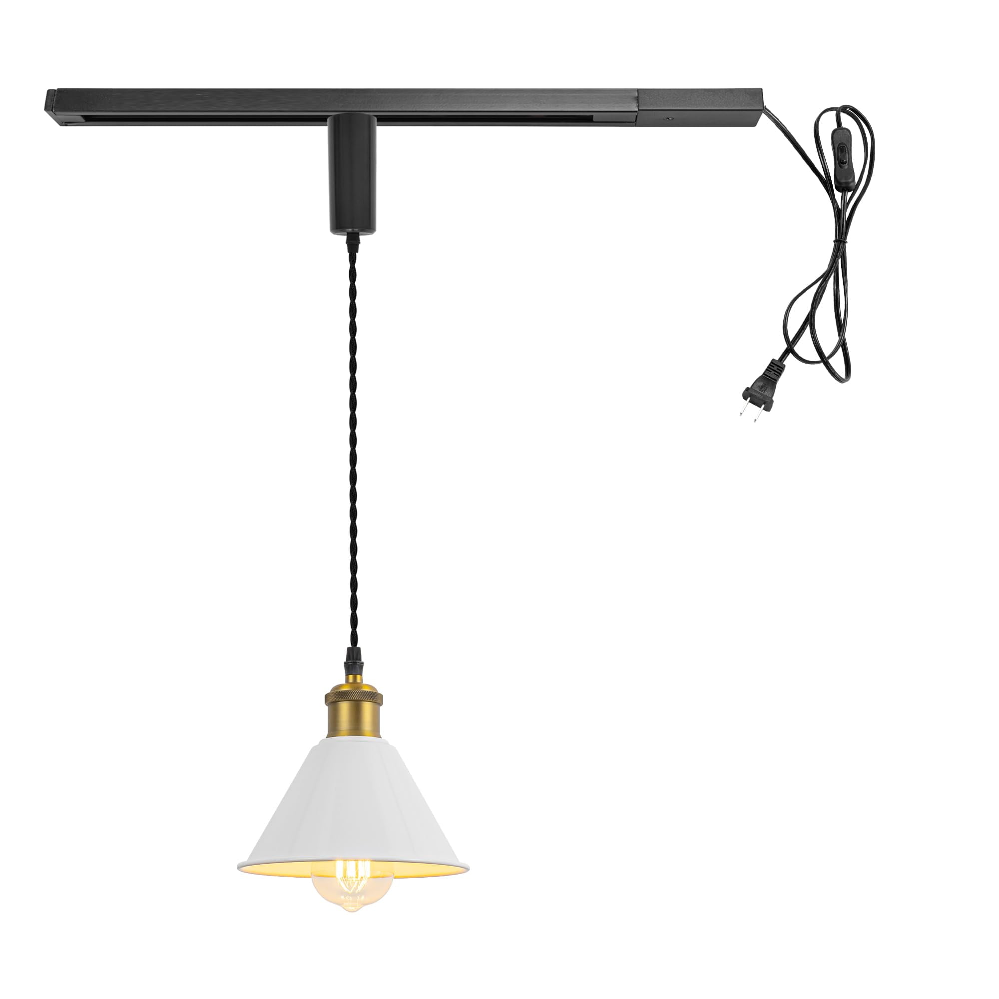 KAYYELAMP Plug in Cable Track Rail with Adjustable Cord White Track Lighting Fixture Matt Brass Finish E26 Base H-Type Vintage Design for Kitchen Loft(No Bulb)