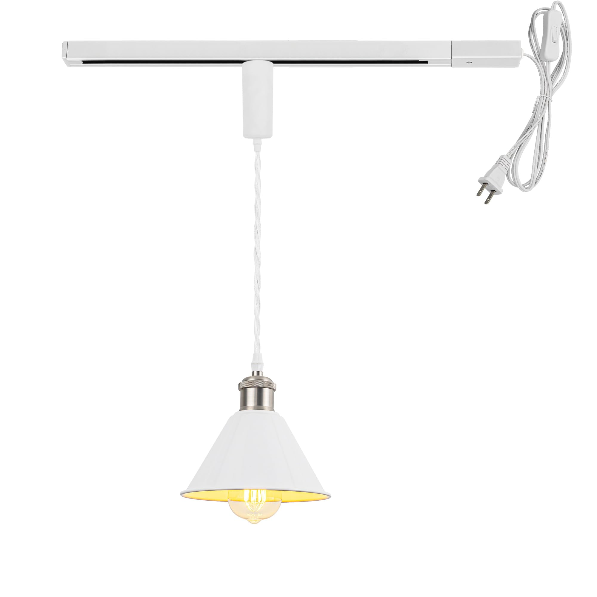 KAYYELAMP Plug in Cable Track Rail with Adjustable Cord White Track Lighting Fixture Matt Nickel E26 Base H-Type Vintage Design for Kitchen Loft(No Bulb)