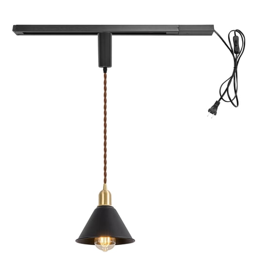 KAYYELAMP Plug in Cable Track Rail with Adjustable Cord Black Track Lighting Fixture Brass E26 Base H-Type Vintage Design for Kitchen Loft(No Bulb)