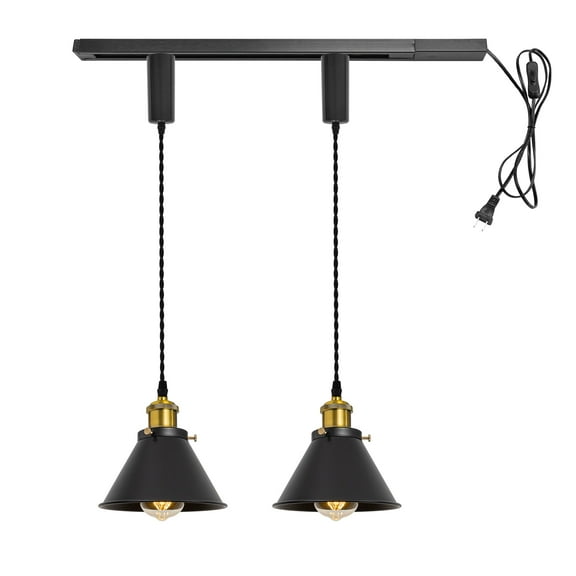 KAYYELAMP Plug in Cable Track Rail with Adjustable Cord Black Track Lighting Fixture Gold E26 Base H-Type Vintage Design for Kitchen Loft(No Bulb)