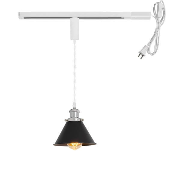 KAYYELAMP Plug in Cable Track Rail with Adjustable Cord Black Track Lighting Fixture Silver E26 Base H-Type Vintage Design for Kitchen Loft(No Bulb)