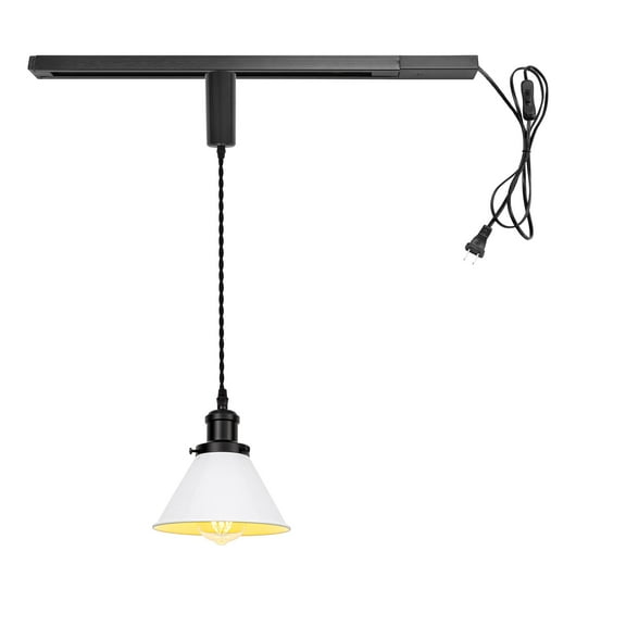 KAYYELAMP Plug in Cable Track Rail with Adjustable Cord Black & White Track Lighting Fixture H-Type Vintage Design for Kitchen Loft(No Bulb)