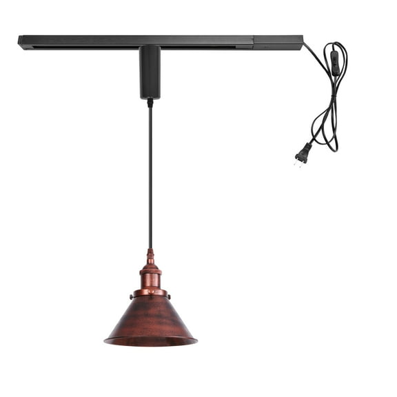 KAYYELAMP Plug in Cable Track Rail with Adjustable Cord Rust Track Lighting Fixture E26 Base H-Type Vintage Design for Kitchen Loft(No Bulb)