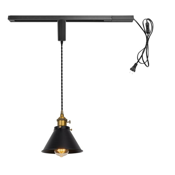 KAYYELAMP Plug in Cable Track Rail with Adjustable Cord Track Lighting Fixture H-Type Black Metal Shade Vintage Design for Kitchen Loft(No Bulb)