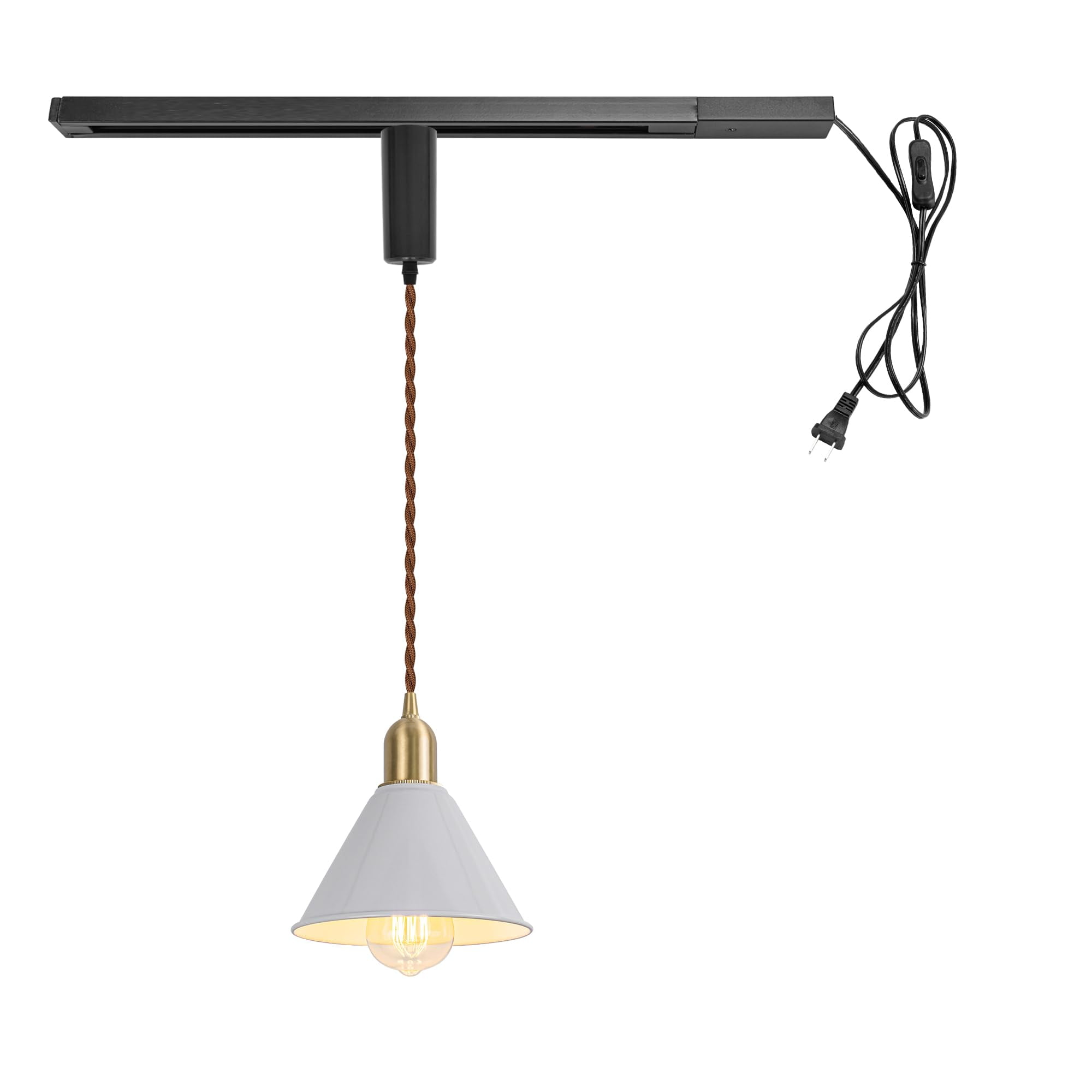 KAYYELAMP Plug in Cable Track Rail with Adjustable Cord White Track Lighting Fixture Brass E26 Base H-Type Modern Design for Kitchen Loft(No Bulb)