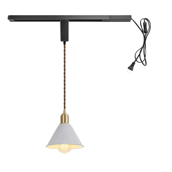 KAYYELAMP Plug in Cable Track Rail with Adjustable Cord White Track Lighting Fixture Brass E26 Base H-Type Modern Design for Kitchen Loft(No Bulb)