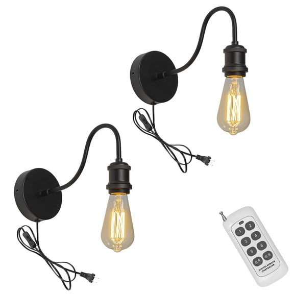 KAYYELAMP Porch Wall Lamp 2-Lights Remote Control 70.8" Plug in Button Cord Vintage Simple Goose Neck Wall Lighting for Home Bedsides Bathroom Over Mirror(No Bulb)