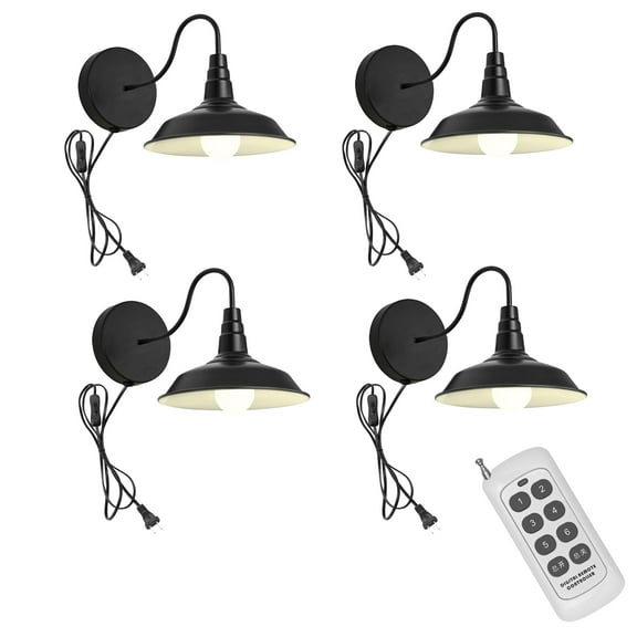 KAYYELAMP Porch Wall Lamp Black Remote Control 70.8" Plug in Button Cord Vintage Goose Neck Wall Lighting for Home Bedsides Bathroom Over Mirror 4-Pack(No Bulb)