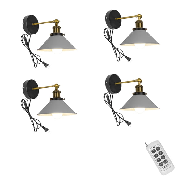 KAYYELAMP Porch Wall Lamp Metal Gray Shade Remote Control 70.8 in Plug in Button Cord Vintage Wall Lighting for Home Bedsides Bathroom Over Mirror 4-Pack(No Bulb)
