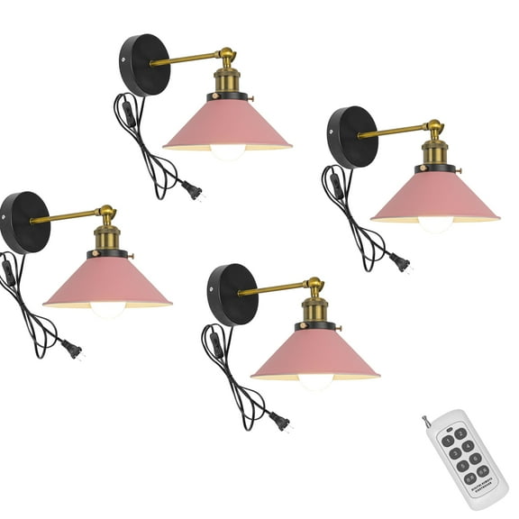 KAYYELAMP Porch Wall Lamp Metal Pink Shade Remote Control 70.8 in Plug in Button Cord Vintage Wall Lighting for Home Bedsides Bathroom Over Mirror 4-Pack(No Bulb)
