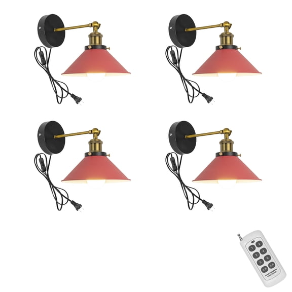KAYYELAMP Porch Wall Lamp Metal Red Shade Remote Control 70.8 in Plug in Button Cord Vintage Wall Lighting for Home Bedsides Bathroom Over Mirror 4-Pack(No Bulb)