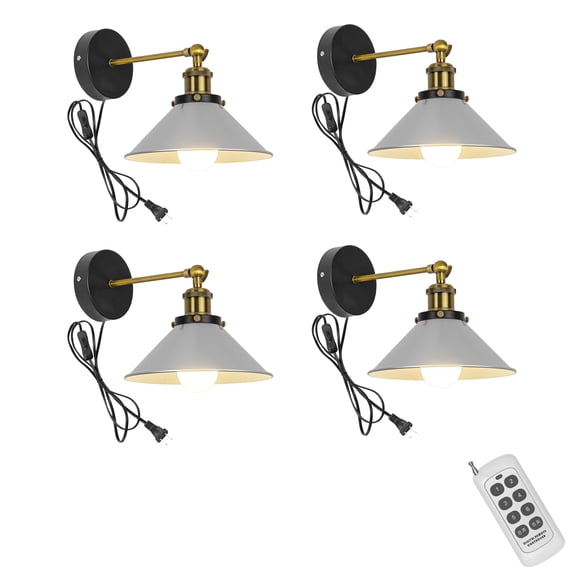 KAYYELAMP Porch Wall Lamp Metal Silver Shade Remote Control 70.8 in Plug in Button Cord Vintage Wall Lighting for Home Bedsides Bathroom Over Mirror 4-Pack(No Bulb)