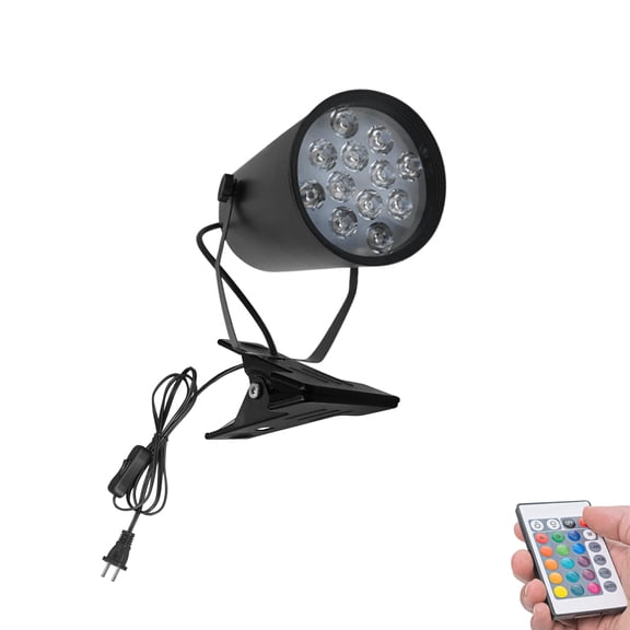 KAYYELAMP RGB Spot Clamp Lamp with Remote Adjusted Angle Black Metal Clip Light Plug in Button Cord Modern Style for Photo Wall Mural Exhibit Stage Home Store