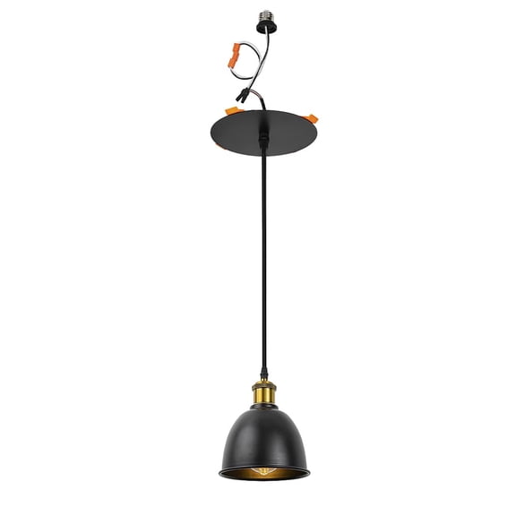 KAYYELAMP Recessed Retrofit Pendant Lighting Conversion Kit E26 Power Connector Brass Finish Base Black Metal Lampshade 3.2 Ft Cord Hanging Lamp for Bedroom Farmhouse(No Bulb)