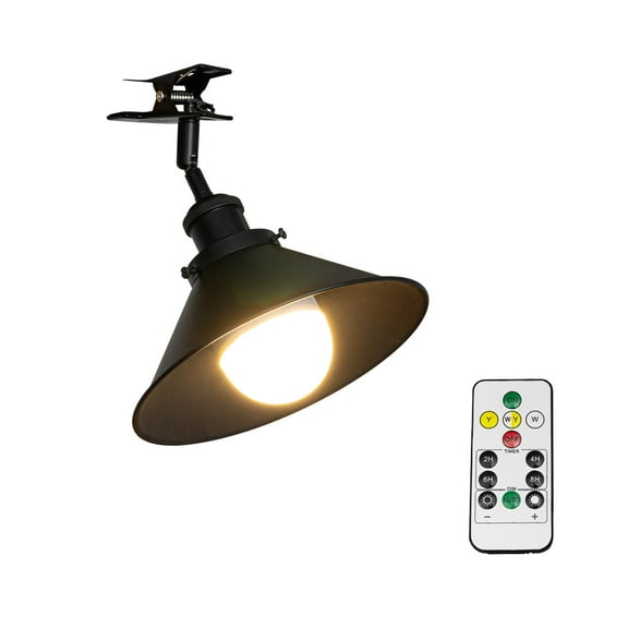 KAYYELAMP Rechargeable Battery Dimmable Clamp Light No Wire Remote Timing LED Clip Lighting Vintage Design for Bedsides Shelf Bookshelf Splint Billboards Black Metal