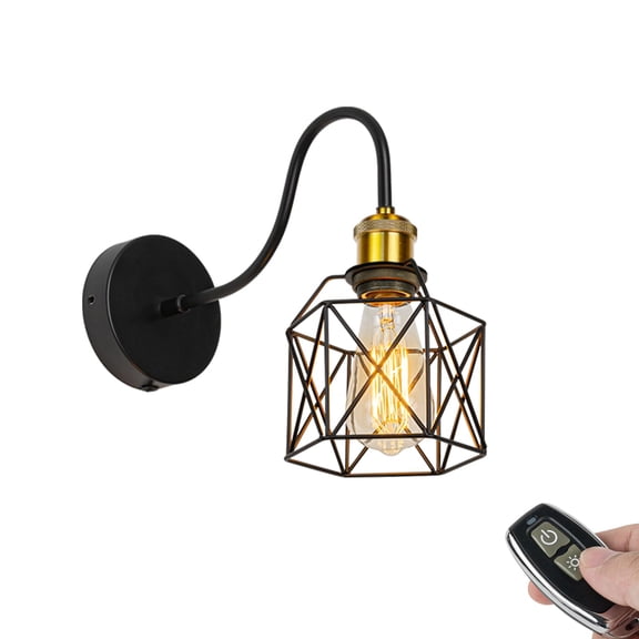 KAYYELAMP Rechargeable Battery Light Remote Gooseneck Metal Wall Sconce Gold Base Cage Shade No Wire Required Vintage Minimalist 1-Light for Bedside Doorway