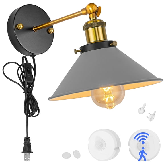 KAYYELAMP Rechargeable Battery Operate LED Wall Sconce Wireless Motion Sensor Light Sensing, No Drilling Adjustable Wall Mounted Auto Light 2 Motion Sensors No Pair Required for Basement