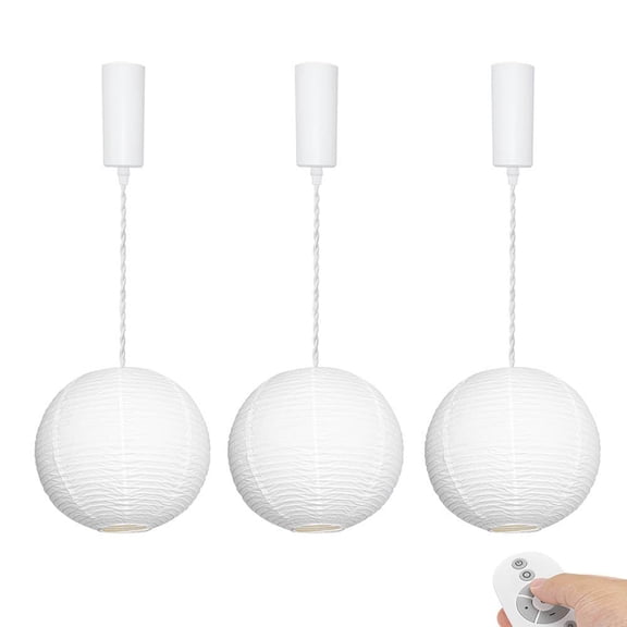 KAYYELAMP Remote Dimmable J-Type Track Mount Rounded Paper Shade Japanese Wabi Sabi Style Pendant 3.9ft Adjustable Cord for Living Room Apartment Ambient Lighting 3Pcs(No Track)
