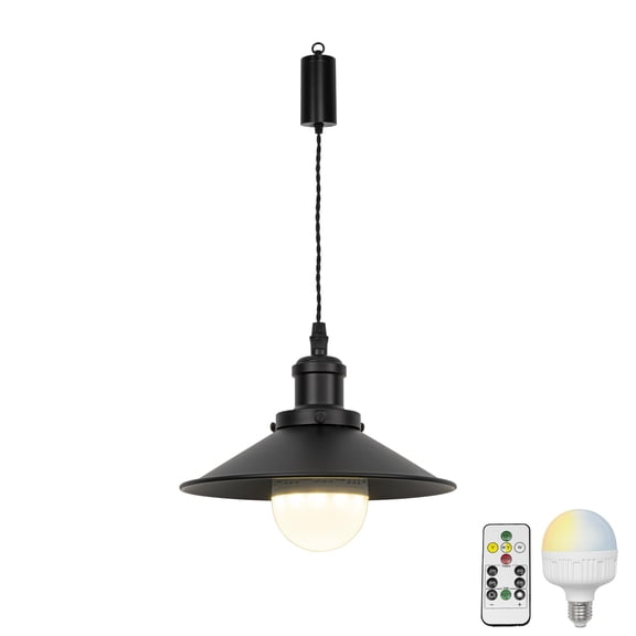 KAYYELAMP Remote LED Bulb Rechargeable Battery Adjusted Height Hanging Light Dimming Timing Black Metal Lamp Vintage Design for Kitchen Farmhouse(DZ22x6)