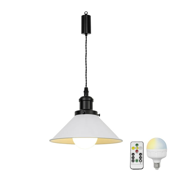 KAYYELAMP Remote LED Bulb Rechargeable Battery Adjusted Height Hanging Light Dimming Timing Black & White Metal Lamp Vintage Design for Kitchen Farmhouse