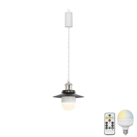 KAYYELAMP Remote LED Bulb Rechargeable Battery Adjusted Height Hanging Light Dimming Timing Bright Nickel Base Black Metal Lamp Simple Design for Kitchen Farmhouse