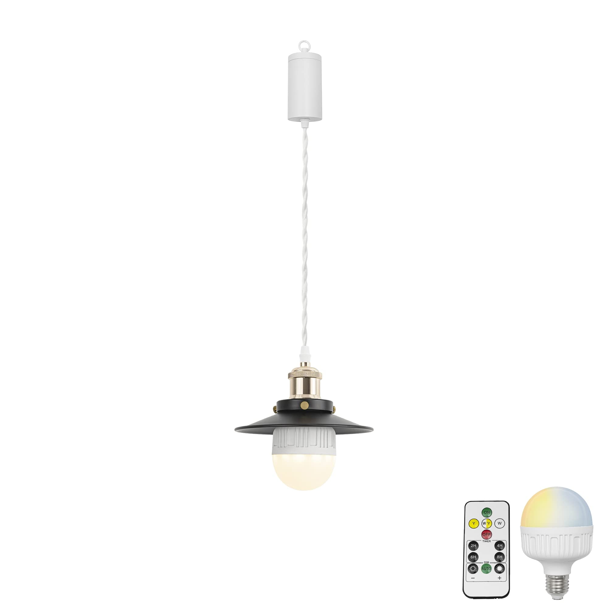KAYYELAMP Remote LED Bulb Rechargeable Battery Adjusted Height Hanging Light Dimming Timing French Gold Base Black Metal Lamp Simple Design for Kitchen Farmhouse