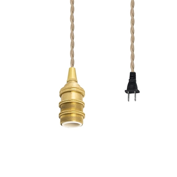 KAYYELAMP Retro 19.6ft Length Khaki Twisted Cord Plug-in Pendant Lighting E12 Mini Brass Base Art Deco for Store Kitchen Corner Loft(No Bulb)