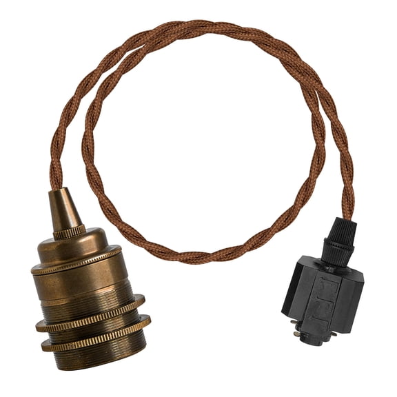 KAYYELAMP Retro Copper Mini E26 Base Track Light 0.65 Feet Brown Twisted Cord Length H-Type Adapter Pendant Lighting for Kitchen Loft(No Bulb, Track)