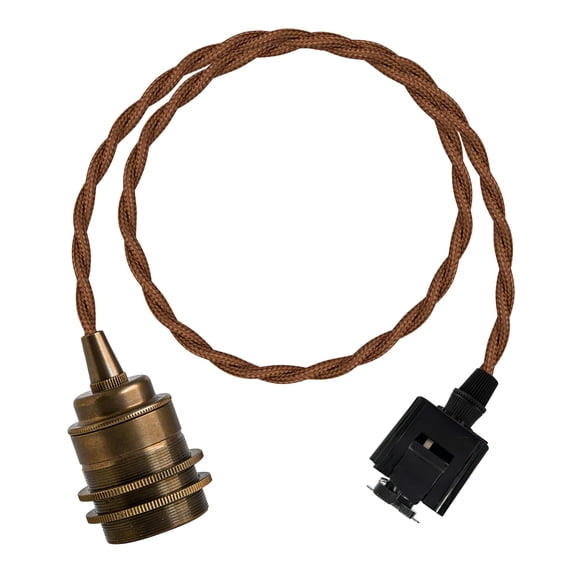 KAYYELAMP Retro Copper Mini E26 Base Track Light 2.6 Feet Brown Twisted Cord Length J-Type Adapter Pendant Lighting for Kitchen Loft(No Bulb, Track)