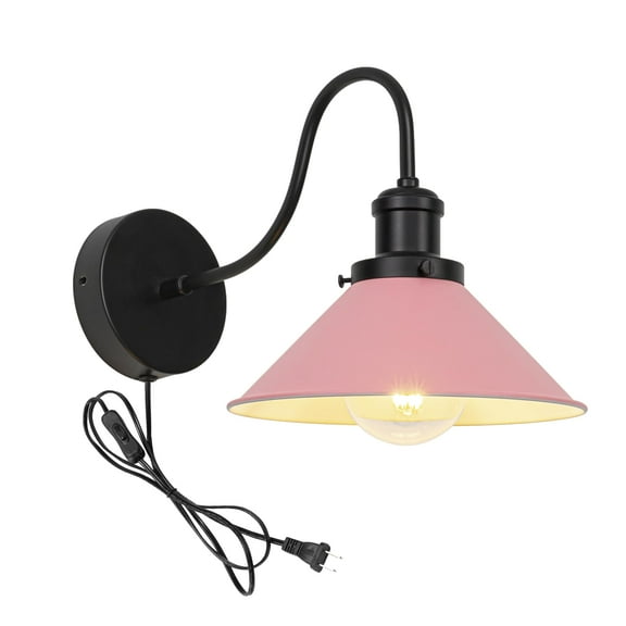 KAYYELAMP Retro Minimalist Style Wall Sconce UL Plug-in Cord Black Gooseneck With Pink Iron Shade Wall Light Fixture For Cabinet Kitchen Hotel Bulb Sold Separately