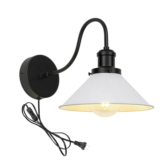 KAYYELAMP Retro Minimalist Style Wall Sconce UL Plug-in Cord Black Gooseneck With White Iron Shade Wall Light Fixture For Cabinet Kitchen Hotel Bulb Sold Separately