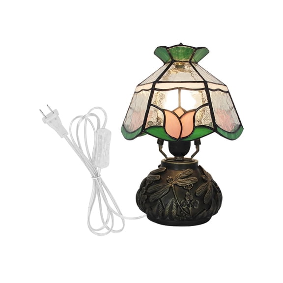 KAYYELAMP Rose Pattern Handmade Glass Desk Lamp with Black Cord 5.9Ft Length Classic Style for Reading Room Bedsides Sofa-Side Cafe(No Bulb)