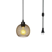 KAYYELAMP Rounded Hollow Metal Pendant Light E26 Base with 19.6 Feet Plug in Dimmer Switch Cord Vintage Design for Kitchen Sink BedroomNo Bulb