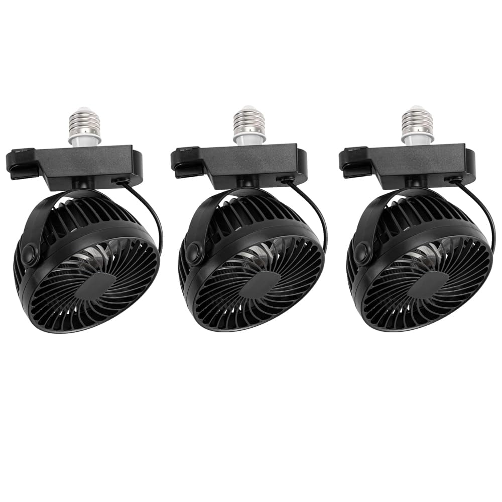KAYYELAMP Set Of Three Black Mini Fan With E26 Base Adjustable Angle Simple Vintage Design For Kitchen Home Plant Shelf