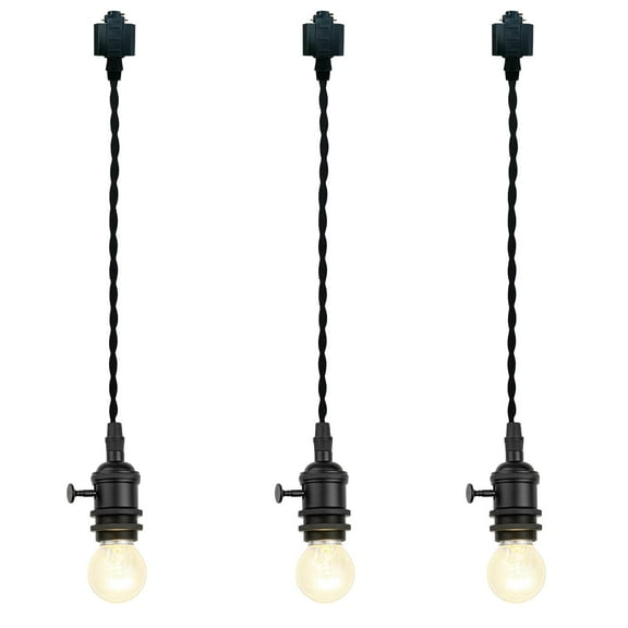 KAYYELAMP Set Three 2.88Feet Corded Track Lighting E26 Black Mini Base with Switch H-Type Track Pendant Light Retro Design for Kitchen Loft Dining Room Store(No Bulb, Track)